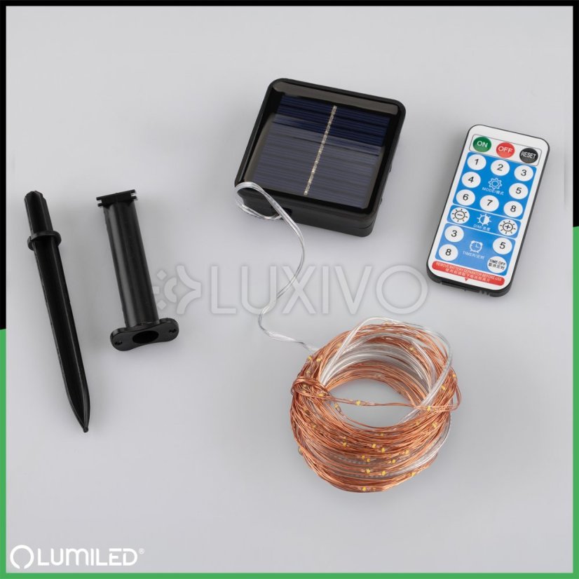 Solárna záhrada Girlanda 100 LED 12m 2700K Teplá biela LUMILED