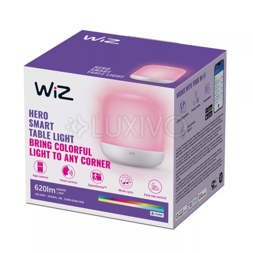 LED stolová lampa nočná 9W 620lm 2200-6500K RGB + TW 16cm Smart SMART WiFi Bluetooth App Hero WiZ