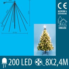 Vianočná LED svetelná pyramída vonkajšia - reťazce 8 x 24 ks plastová špička 8 ks - 2,3m - Teplá biela