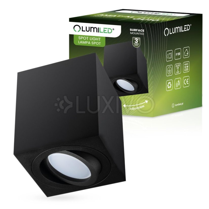 Povrchová montáž HALOGEN Pohyblivé svietidlo AMAT-M GU10 LUMILED Square Black 84mm