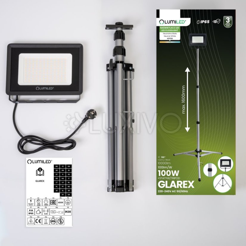 Reflektor LED HALOGÉNOVÝ lampa 1X100W na statíve GLAREX 4000K LUMILED