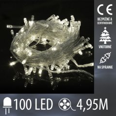 Vianočná led svetelná reťaz vnútorná na spájanie s priesvitným káblom - 100led - 4,95m studená biela