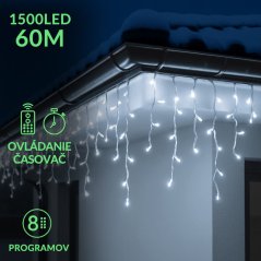 Vianočná led svetelná záclona vonkajšia - programy - časovač + diaľkový ovládač - 1500led - 60m studená biela