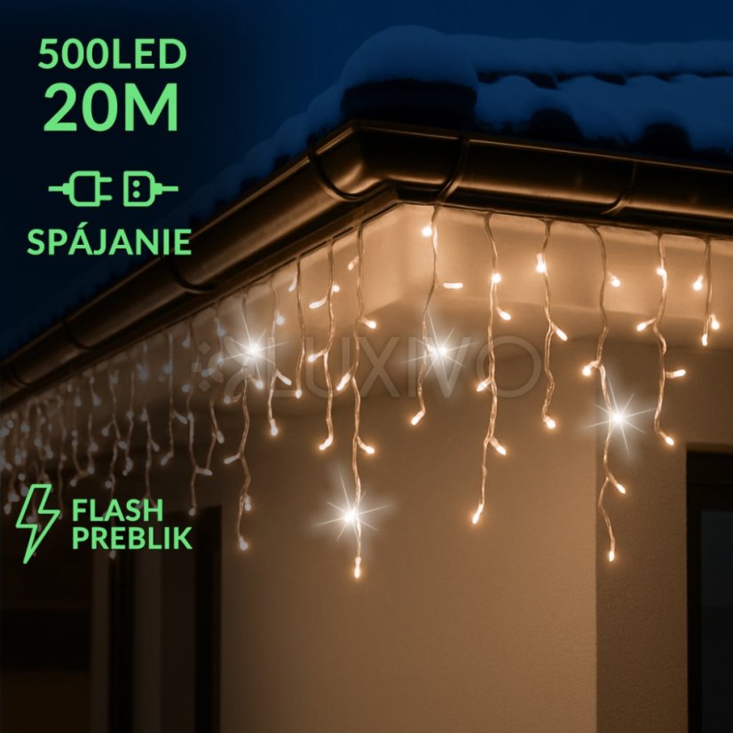 Vianočná led svetelná záclona na spájanie vonkajšia flash - 500led - 20m teplá biela / studená biela