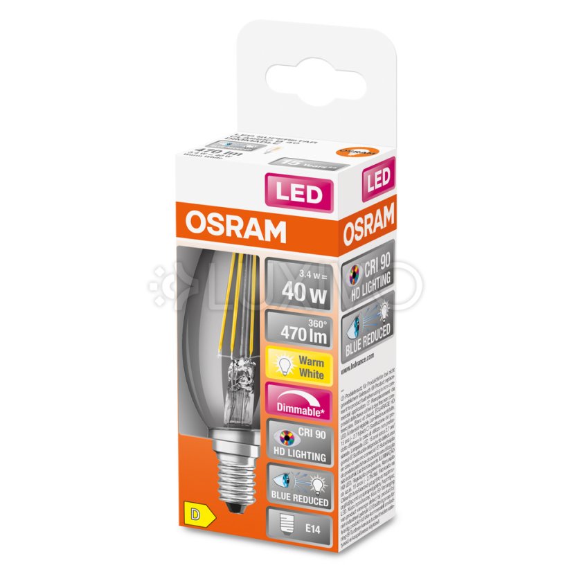 LED žiarovka E14 B35 3,4W = 40W 470lm 2700K Warm 300° CRI90 Žiarovka OSRAM SUPERSTAR+ Stmievateľná