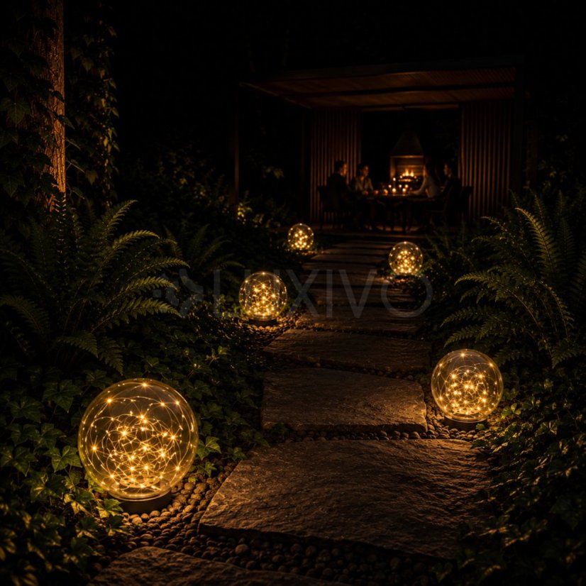 Solárna záhradná lampa LED GLORIS 3000K IP44 zapichovacia povrchová ozdobná guľa dymová 30cm LUMILED