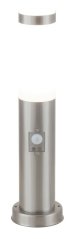 Vonkajšia záhradná LED lampa TORCH E27 IP44 tyč 45 cm so senzorom pohybu Strieborno-biela RABALUX