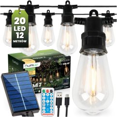 Záhradná solárna girlanda 20x LED dekoračné žiarovky 11, 68m 3000K teplá biela + diaľkové ovládanie LUMILED