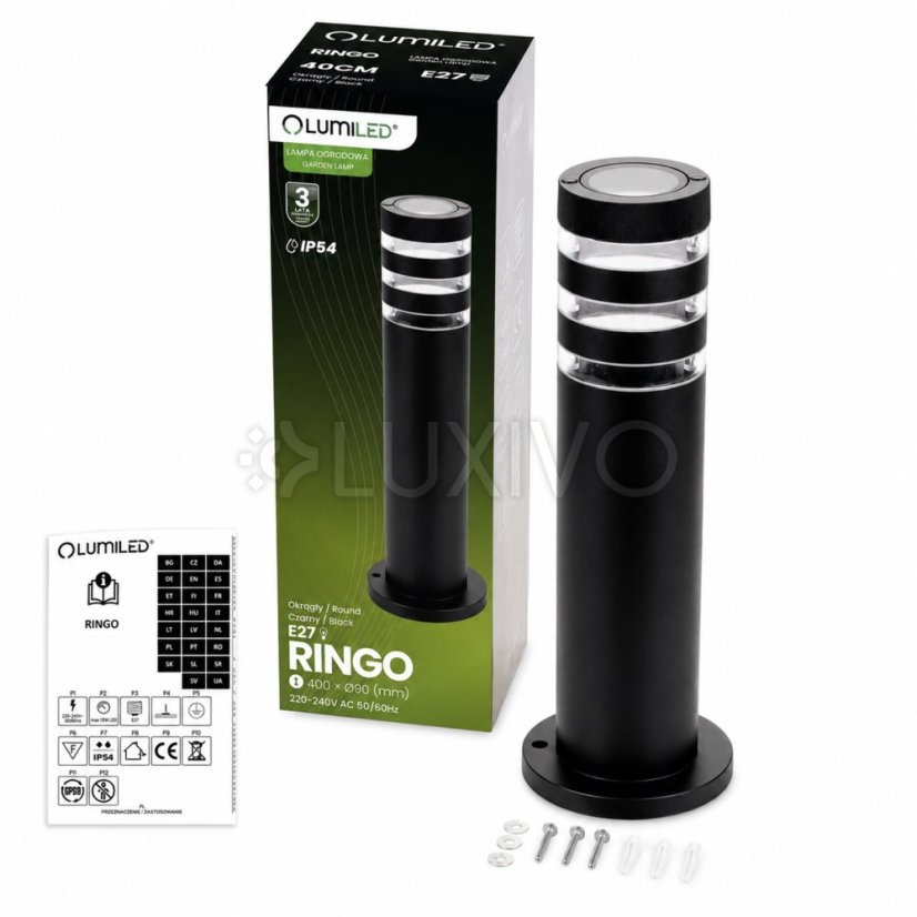 Záhradná lampa stĺpik vonkajšia stojaca E27 LED RINGO IP54 40cm LUMILED