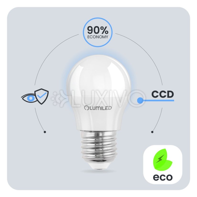 LED žiarovka E27 guľa P45 10W = 75W 1100lm 6500K studená 180° LUMILED