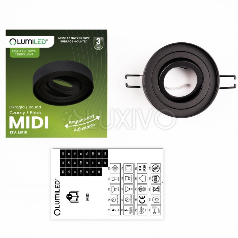 Svietidlo HALOGEN TUBA SPOT na zapustenú montáž Midi GU10 Lumiled Round Black 20mm