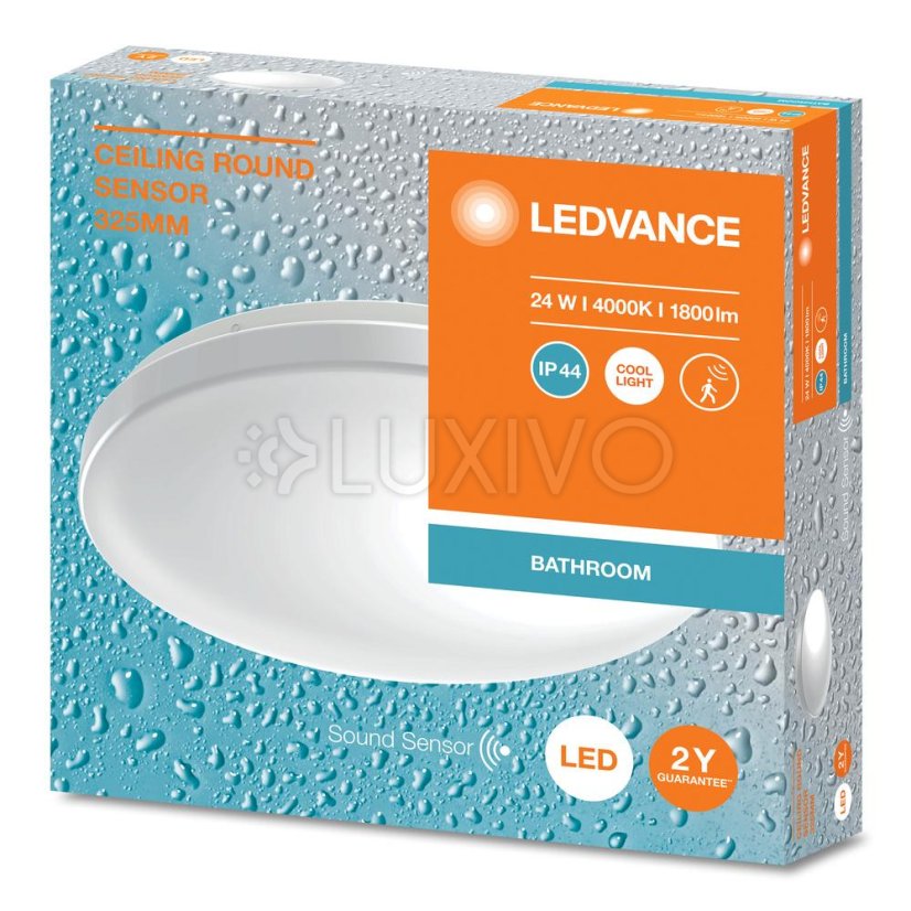 LED stropný plafón 24W 1800lm 4000K neutrálny IP44 biely so zvukovým senzorom stropný Ledvance
