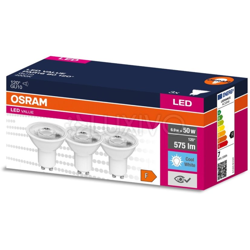 3PAK LED žiarovka GU10 6,9W = 50W 575lm 4000K Neutrálna 120° OSRAM VALUE