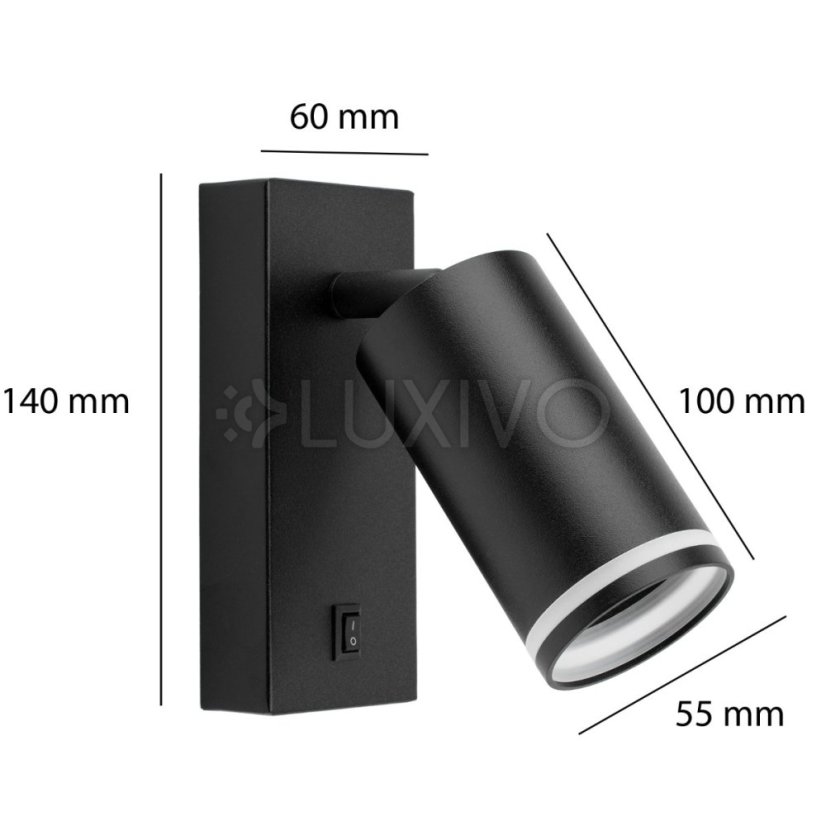 Nástenné svietidlo GU10 RING s vypínačom čierne