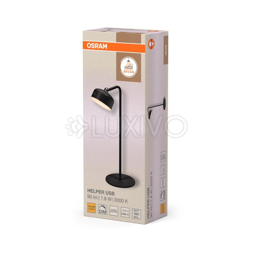 Stolová nastaviteľná LED lampa 1, 8W 100lm 3000K teplá 114° akumulátorová čierna stmievateľná Decor Helper Gadet Osram