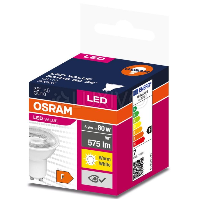 LED žiarovka GU10 6,9W = 80W 3000K Warm 36° OSRAM Value