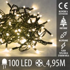 Vianočná led svetelná reťaz vnútorná na spájanie flash - 100led - 4,95m teplá biela+studená biela