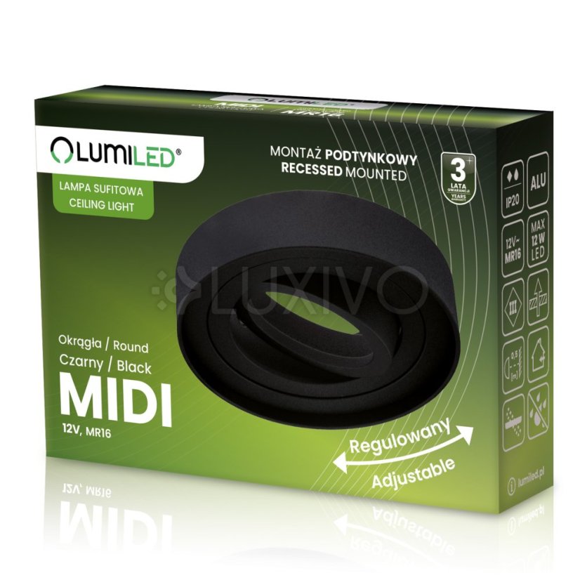 Svietidlo HALOGEN TUBA SPOT na zapustenú montáž Midi GU10 Lumiled Round Black 20mm