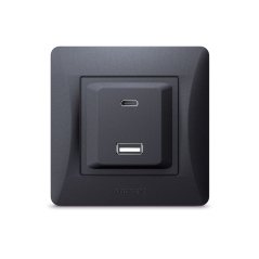 Zásuvka so rámikom USB-A + USB-C 20W 16A zapustená čierna BINERA VIDEX