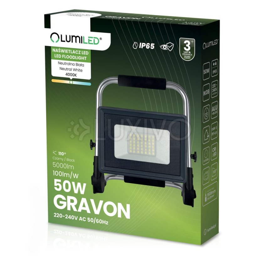 Reflektor LED Halogén lampa prenosná GRAVON 50W 4000K LUMILED