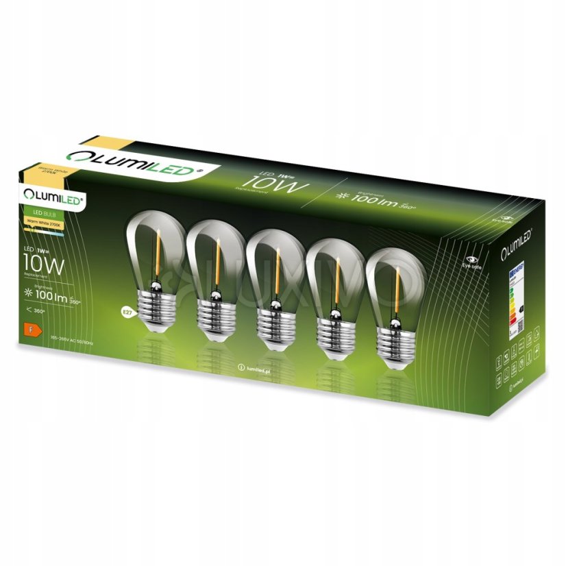 5-PAK LED žiarovka E27 ST14 1W = 10W 2700K Warm 100lm vlákno pre Girland LUMILED