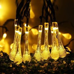 Solárny závesný veniec 20 LED slzičiek záhradná lampa 580 cm sople teplá farba