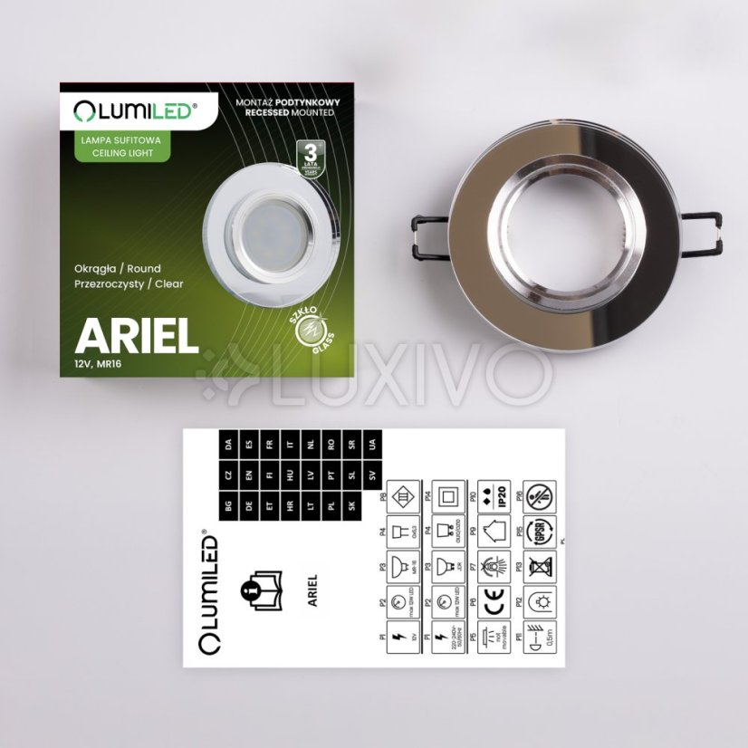 LED GU10 MR16 pevné okrúhle halogénové stropné svietidlo Ariel transparentné