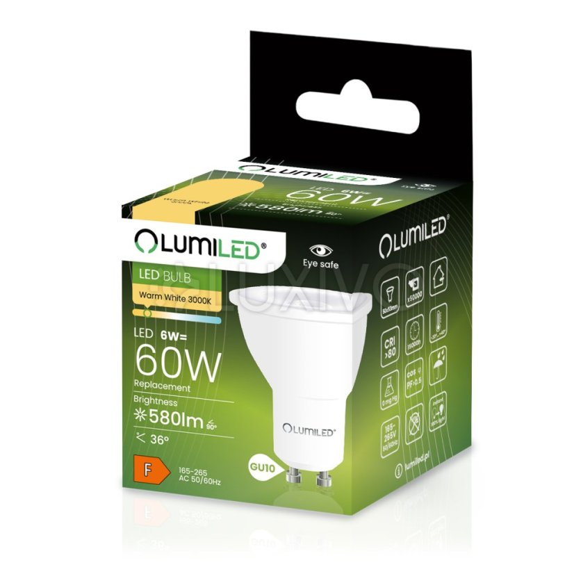 LED žiarovka GU10 6W = 50W 580lm 3000K Warm 36° LUMILED