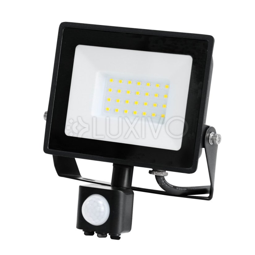 Vonkajší záhradný LED reflektor 30W 2505lm 6500K studený 120° so senzorom pohybu IP44 IK05 čierny MHC Kobi
