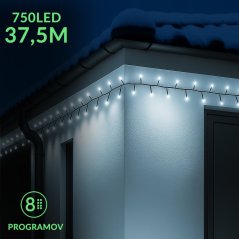 Vianočná led svetelná reťaz vonkajšia - programátor - 750led - 37,5m studená biela