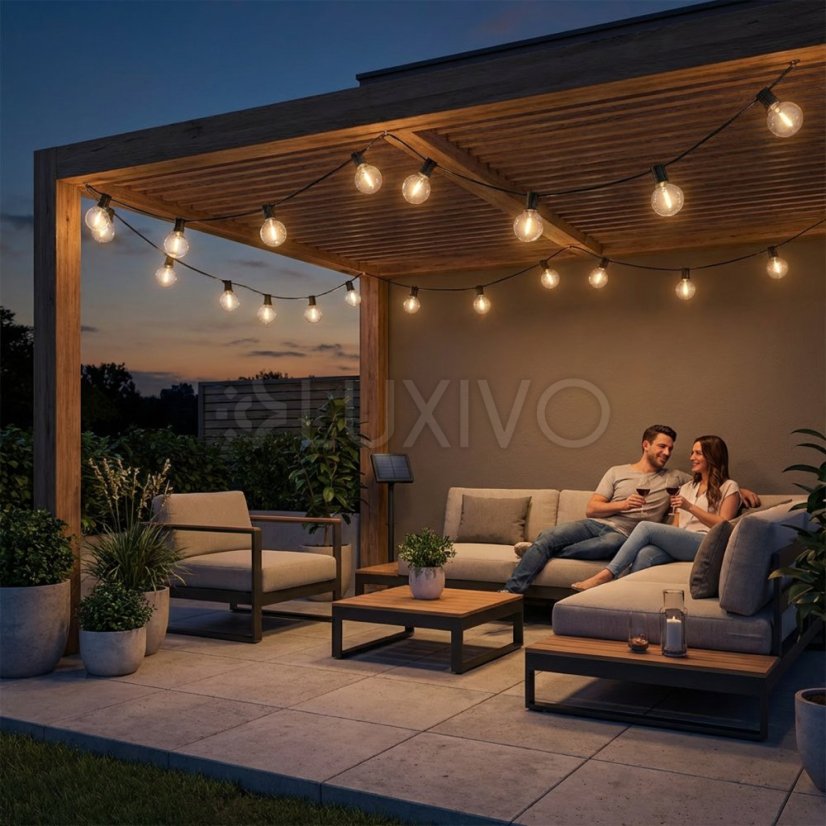 Solárna záhradná girlanda 30x LED dekoračné guličky 15, 05m 2700K teplá biela + diaľkové Lumiled