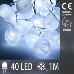 Vianočná led svetelná reťaz vonkajšia guľky - 40led - 1m studená biela