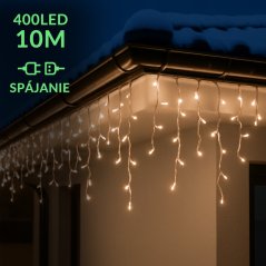 Vianočná led svetelná záclona na spájanie vonkajšia - 400led - 10m teplá biela