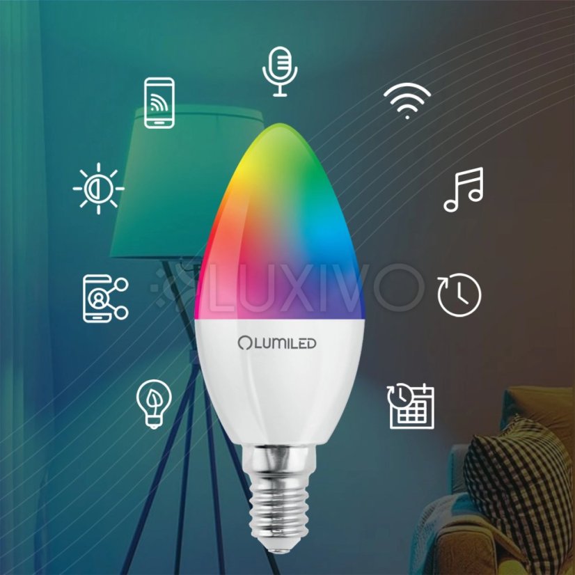 LED žiarovka E14 B35 CANDLE 5W = 40W 450lm RGB stmievateľná CCT Inteligentná TUYA WiFi SMART SAYO LUMILED