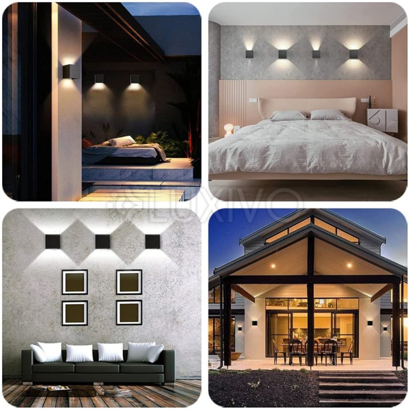 LED fasádne nástenné svietidlo 2x3W 4000K Nastaviteľné zhora nadol Čierna PICEA LUMILED