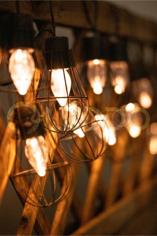 Solárna záhradná dekoratívna girlanda 3,8 m 10 závesných drôtených žiaroviek 2900K Warm