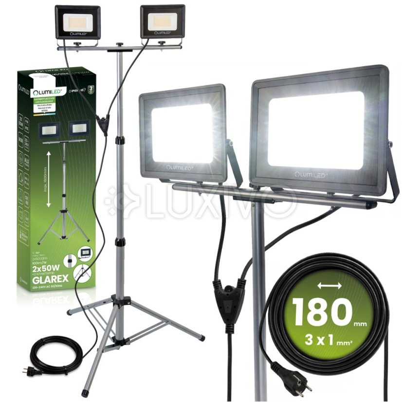Reflektor LED Halogén lampa 2 x 50W na statíve GLAREX 4000K LUMILED