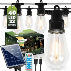 Záhradná solárna girlanda 40x LED ozdobné žiarovky 21, 70m 3000K teplá + diaľkové ovládanie LUMILED