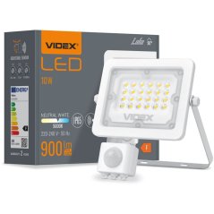 LED reflektor 10W 900lm 5000K IP65 biely so senzorom pohybu a súmraku VIDEX LUCA