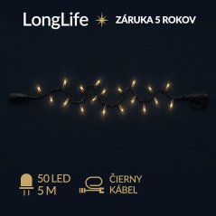 LongLife spojovateľná led svetelná reťaz vonkajšia - 50led - 5m teplá biela
