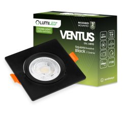 Halogénové svietidlo na zapustenú montáž Pohyblivé štvorcové čierne GU10 MR16 VENTUS Lumiled