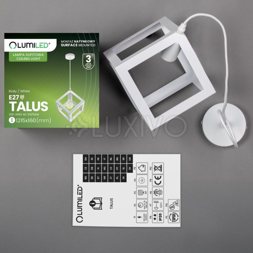 TALUS geometrické štvorcové závesné svietidlo ZWIS pre LED biela 1x E27 LUMILED