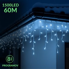 Vianočná led svetelná záclona vonkajšia - programy - 1500led - 60m - modrá