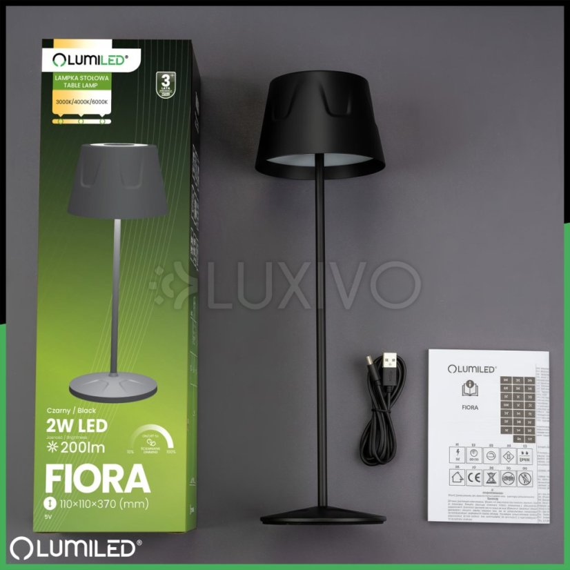 Stojacia záhradná lampa LED dekoratívna stolová nočná USB stmievateľná dotyková čierna FIORA LUMILED