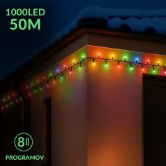 Vianočná led svetelná reťaz vonkajšia - programátor - 1000led - 50m multicolour