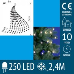 Vianočný led zväzok svietiacich reťazcov s časovačom - 10 reťazcov po 25ks led - 2,4m - studená biela
