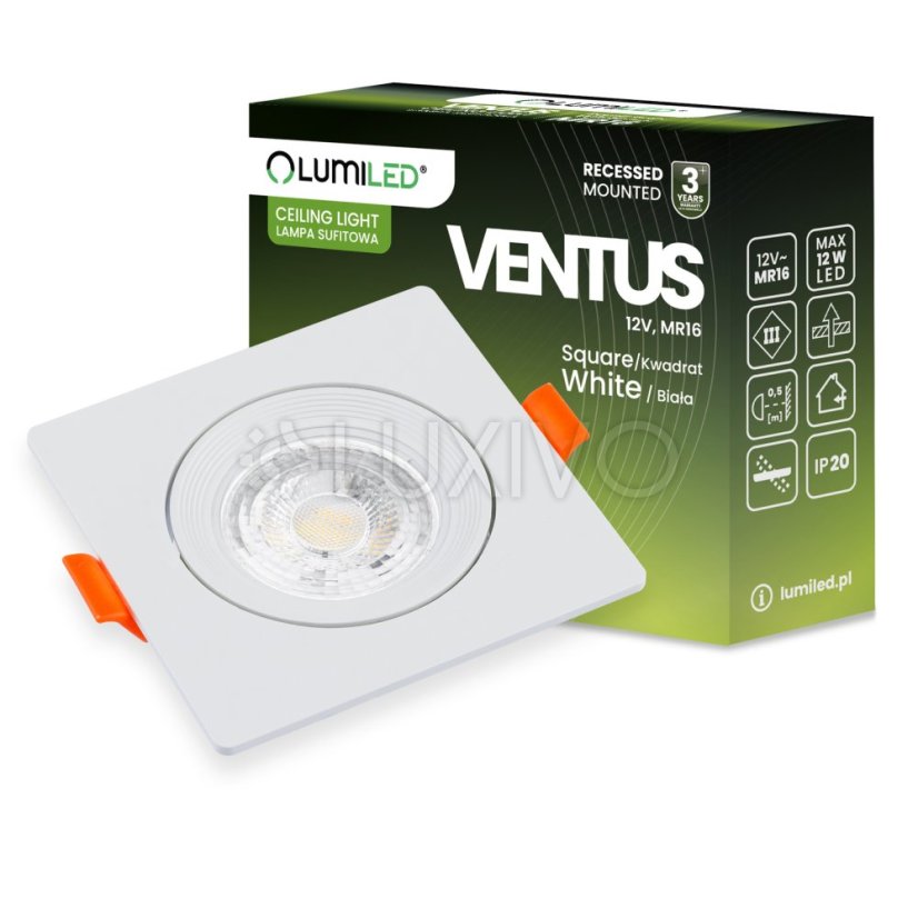 Halogénové svietidlo na zapustenú montáž Hranaté biele GU10 MR16 VENTUS Lumiled
