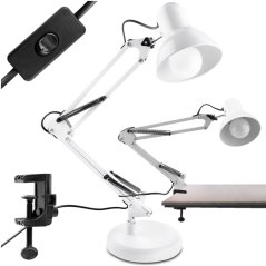 Kresliarska stolová lampa E27 TOBI biela Lumiled s držiakom na dosku