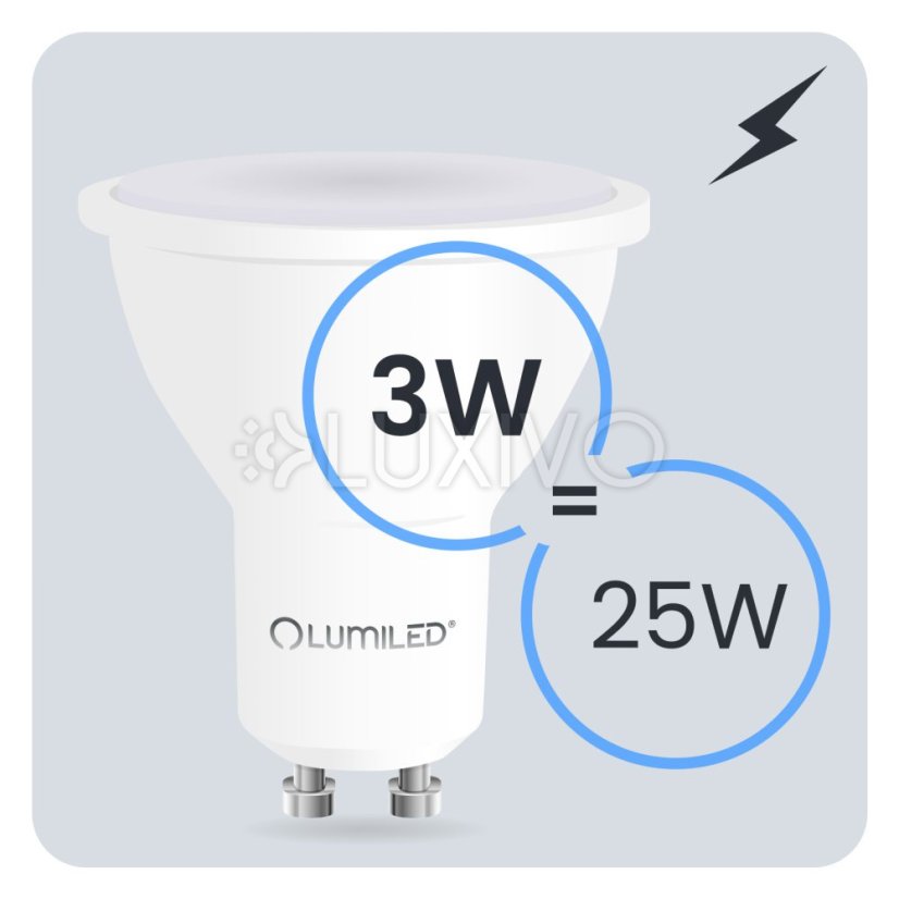 LED žiarovka GU10 reflektor PAR16 3W = 25W 300lm 6500K studená 120° LUMILED
