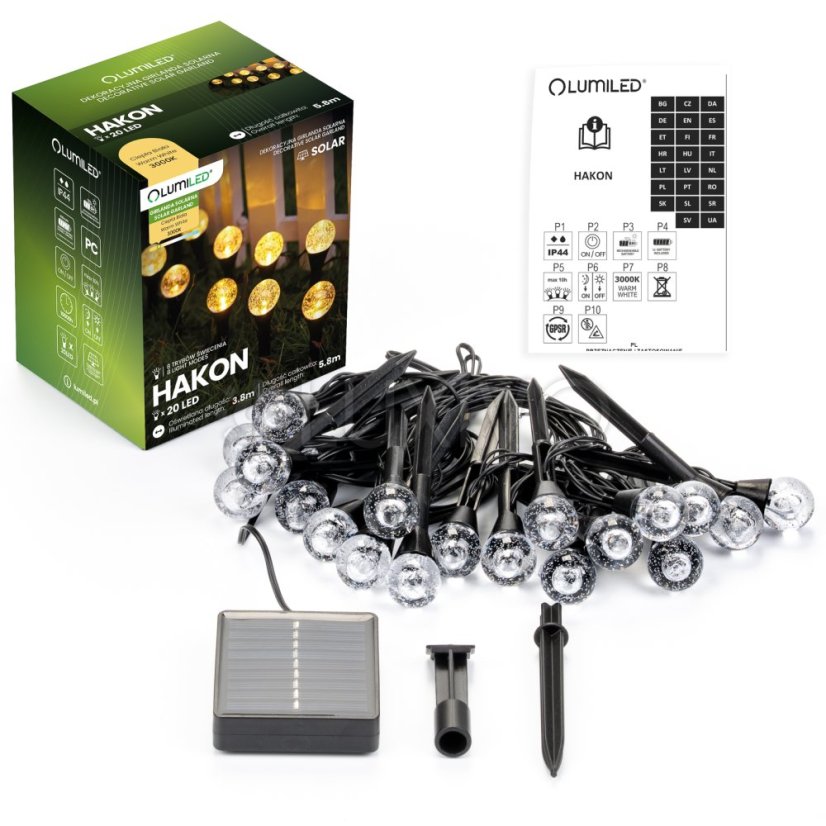 Solárna záhradná girlanda 20LED zapichovacia 5, 80m HAKON Lumiled
